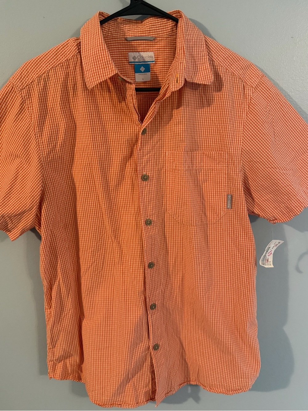 Columbia Orange Gingham Short Sleeve Button-Down Shirt
